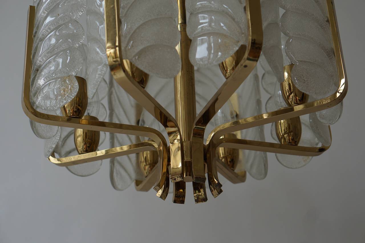 Two Glass and Brass Chandeliers For Sale 2