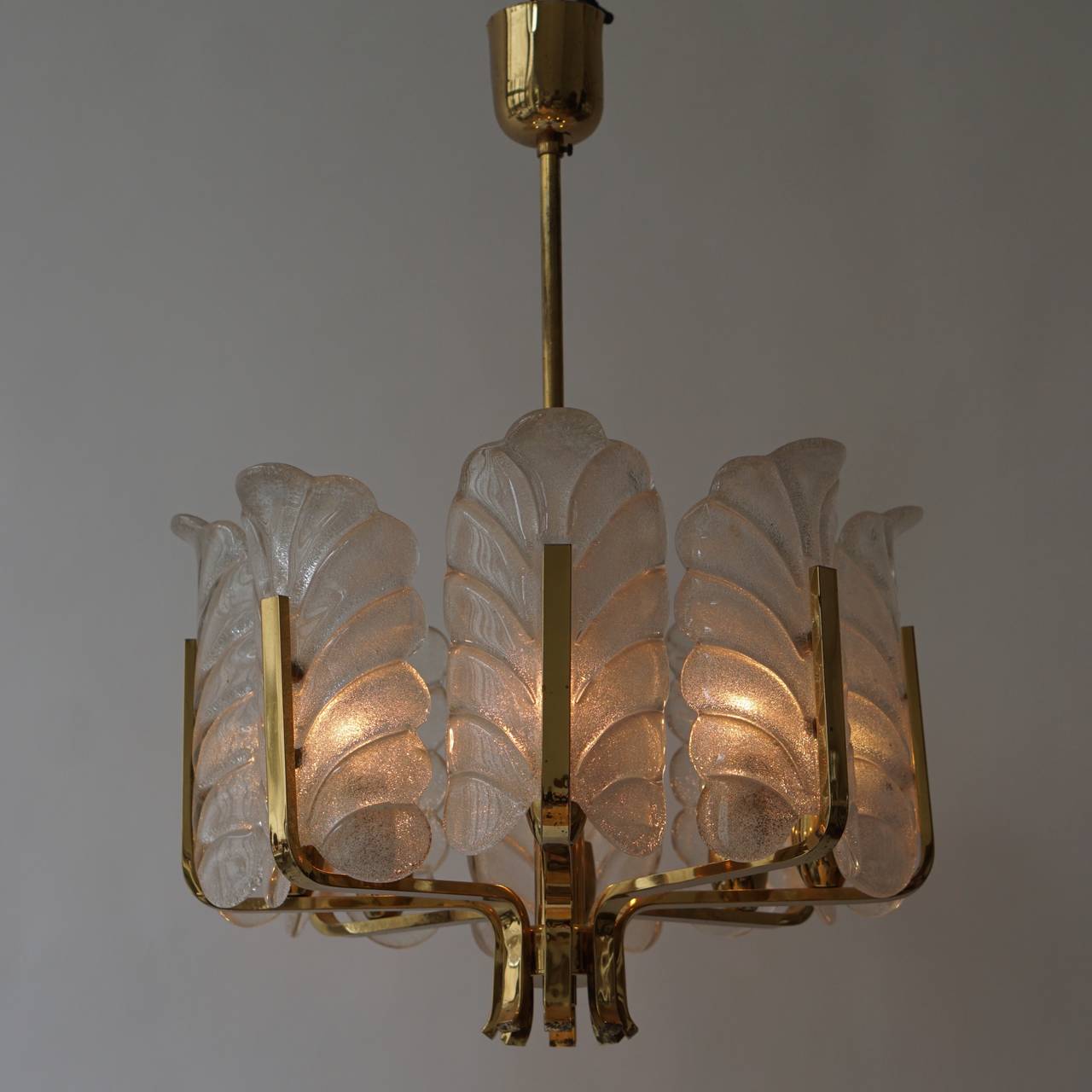 Murano Glass Two Glass and Brass Chandeliers For Sale