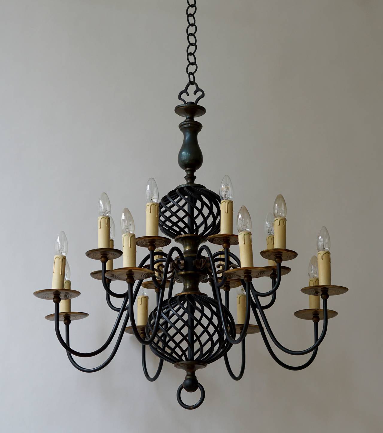 Mid-Century Modern French Mid-Century Wrought Iron Chandelier, 1950s For Sale