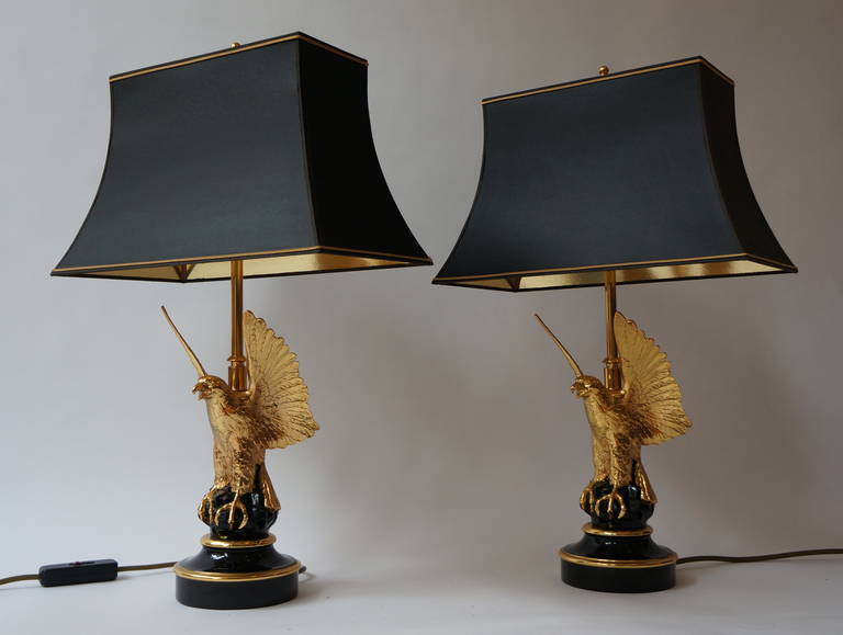 Doré Deux lampes de table de la Maison Jansen en vente
