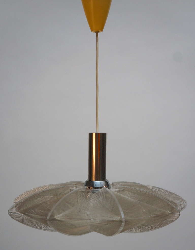 Mid-Century Ufo Form String and Lucite Hanging Light Fixture In Excellent Condition In Antwerp, BE