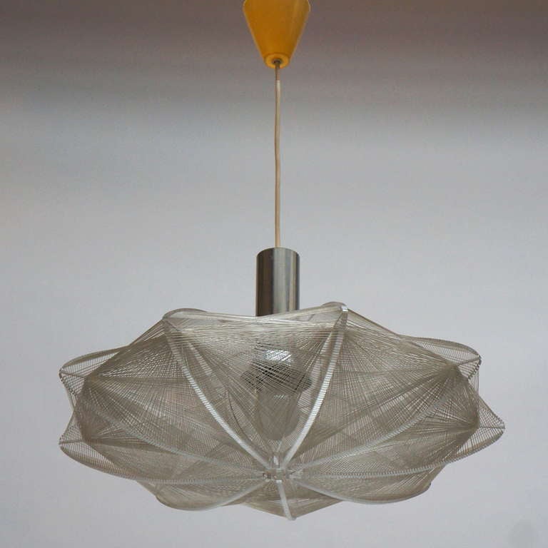 French Mid-Century Ufo Form String and Lucite Hanging Light Fixture