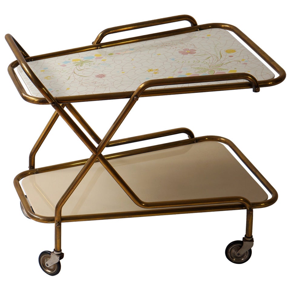 Italian Brass Serving Table or Liquor Trolley For Sale