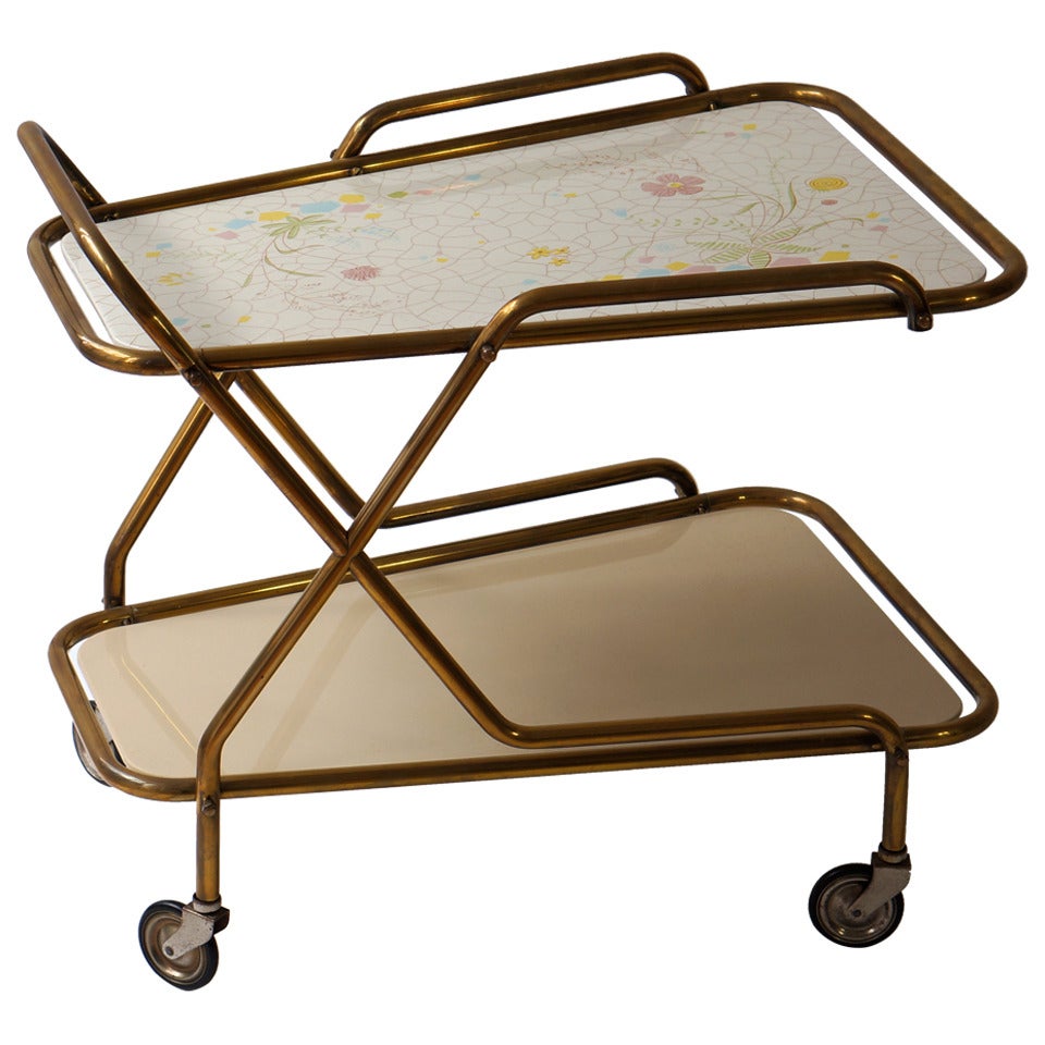 Mesa de servicio o carro de licores italiano de latón