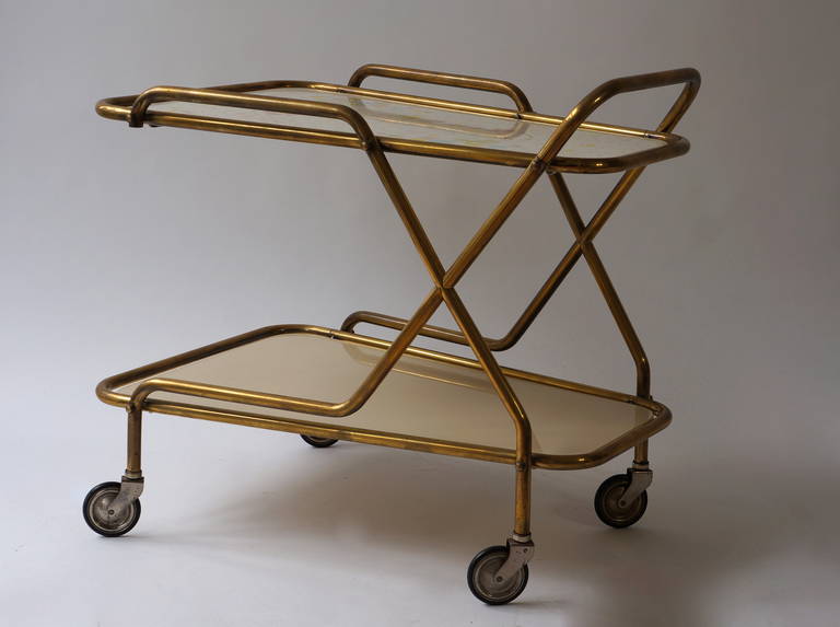 Mid-Century Modern Italian Brass Serving Table or Liquor Trolley For Sale