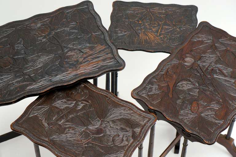 Set of Four French Art Nouveau Nesting Tables For Sale 4