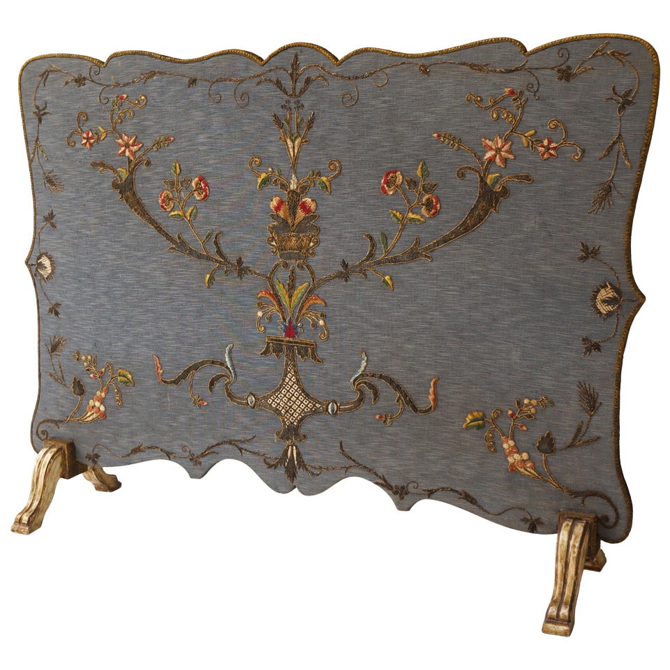 French Fire Screen with Gold Thread Decoration in Louis XVI Style