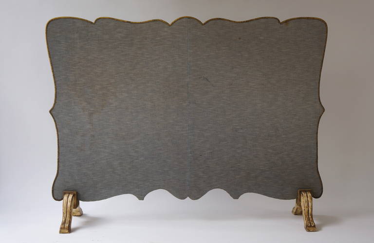 Wood French Fire Screen with Gold Thread Decoration in Louis XVI Style