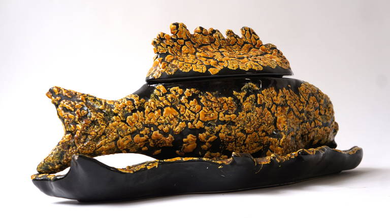 Mid-20th Century Vallauris Decorative Ceramic Fish Bowl For Sale