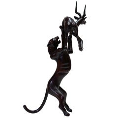 French Art Deco Hunting Animal Scene Panther Antelope