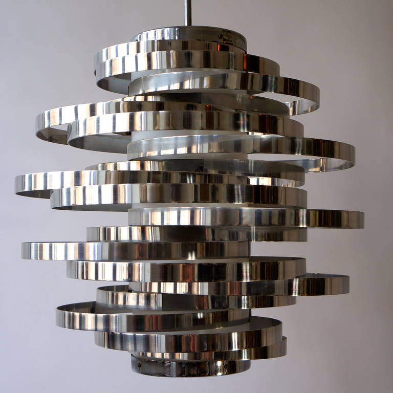 Mid-Century Modern Polished Aluminium Chandelier Designed by Sciolari