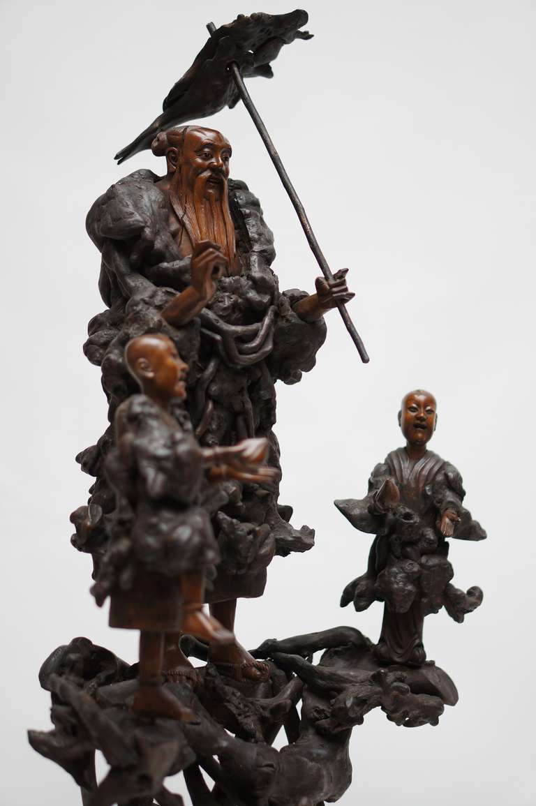 Chinois Sculpture chinoise en bois de ronce en vente