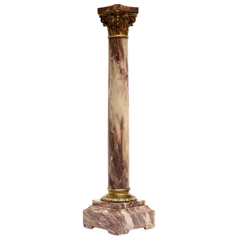 Italian Marble Column Pedestal with Corinthian Capital For Sale
