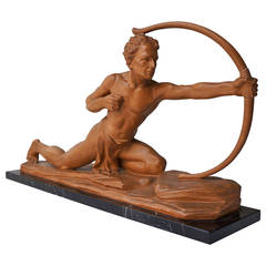 Unique 1930s Art Deco Nude Male Archer Sculpture by J. Dommisse