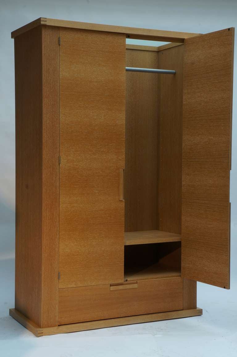 Mid-Century Modern French Limed Oak Armoire For Sale