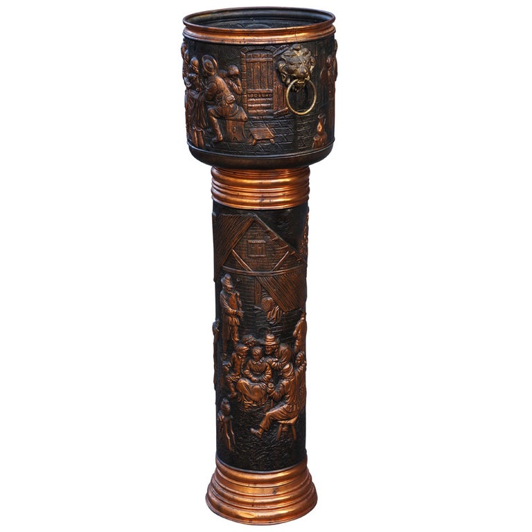 Red Copper Planter on Column For Sale