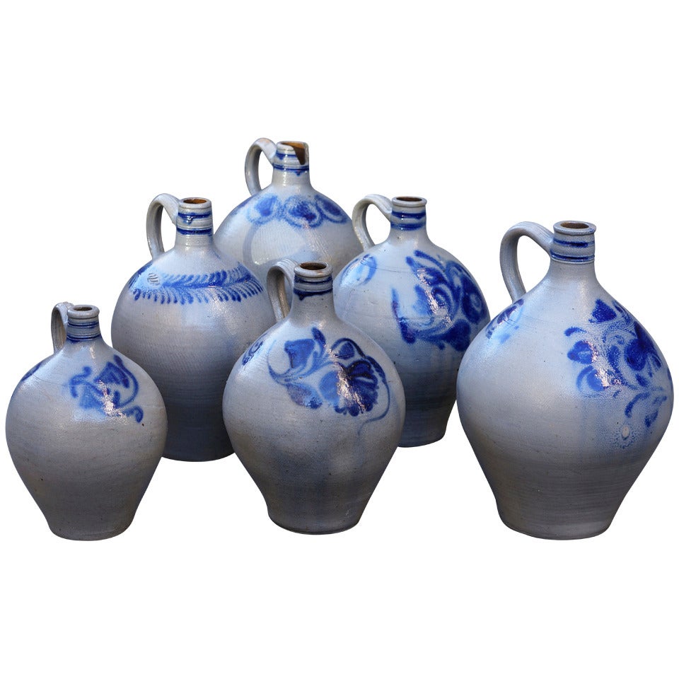 Collection of Six Salt Glazed Stoneware Jugs