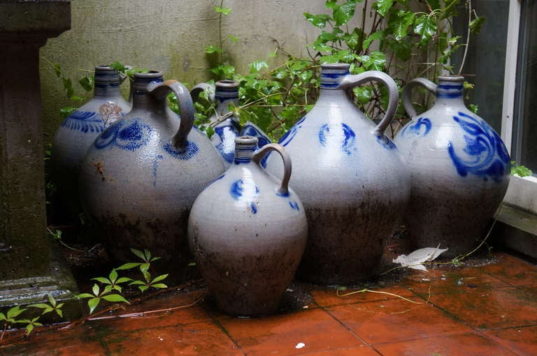 French Collection of Six Salt Glazed Stoneware Jugs For Sale