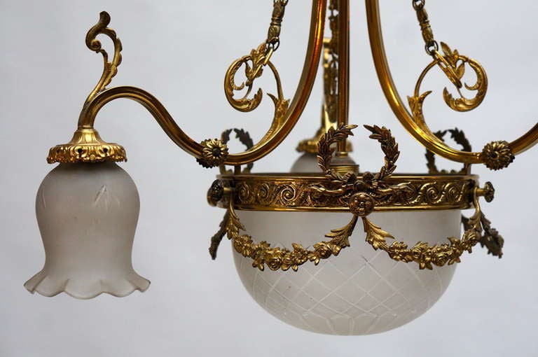 20th Century Italian Art Nouveau Brass and Glass Chandelier For Sale