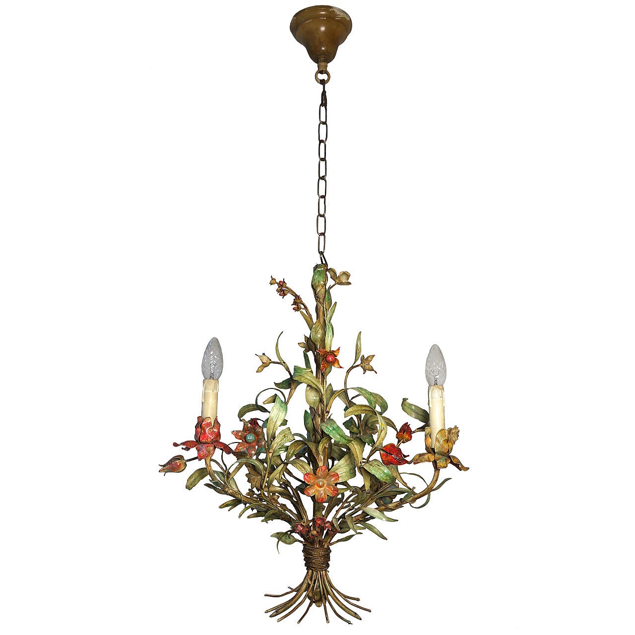 French Tole Chandelier with Flowers