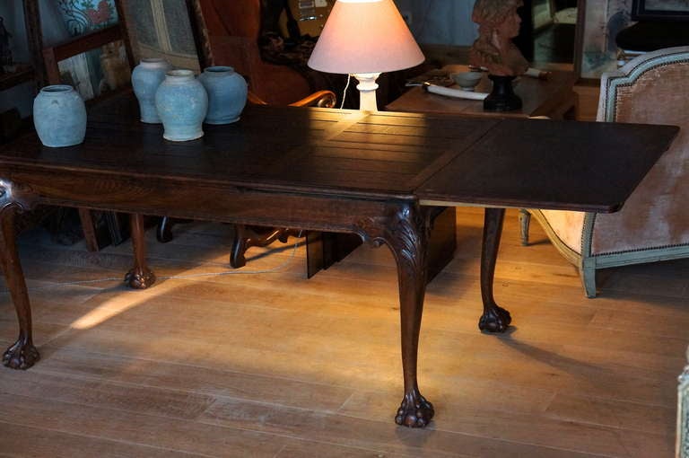 Oak Chippendale Style Extending Dining Room Table For Sale 4