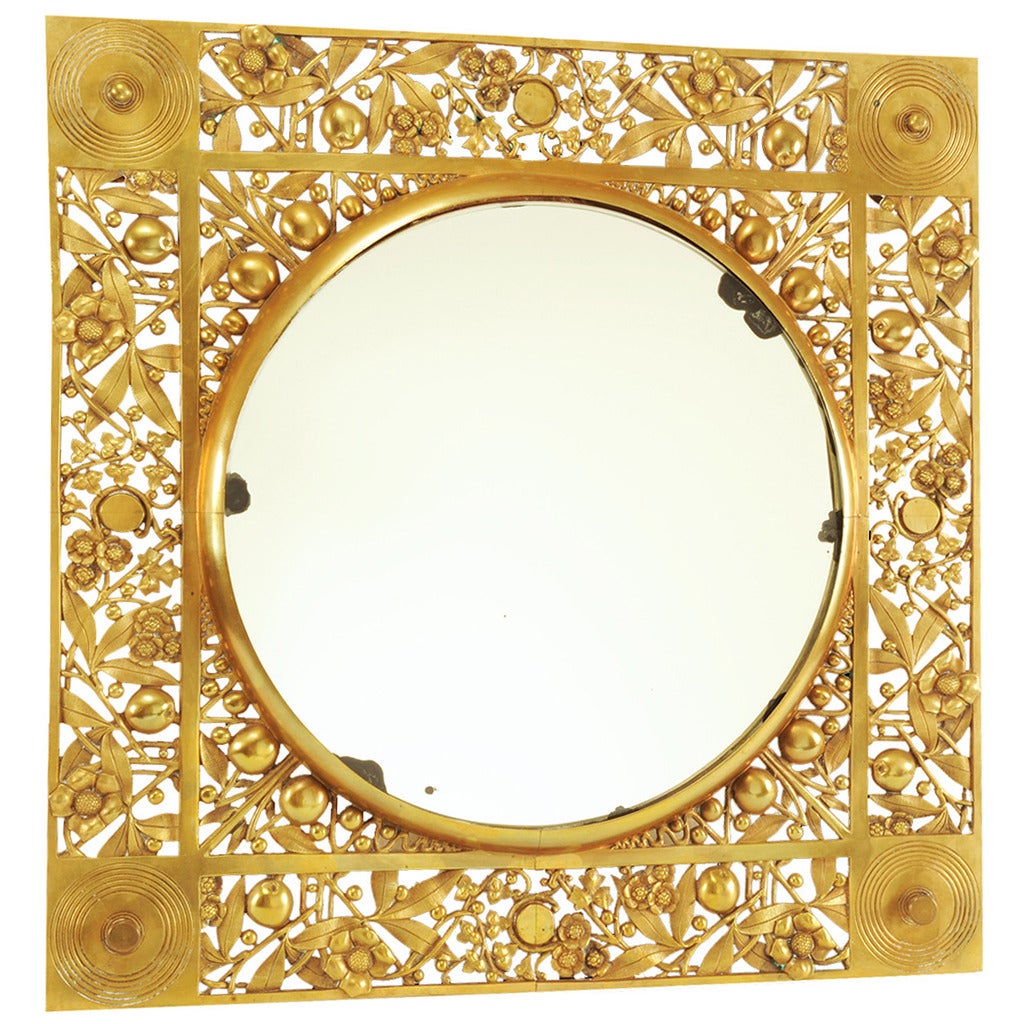 Brass Foliate Filagree Rondell Mirror For Sale