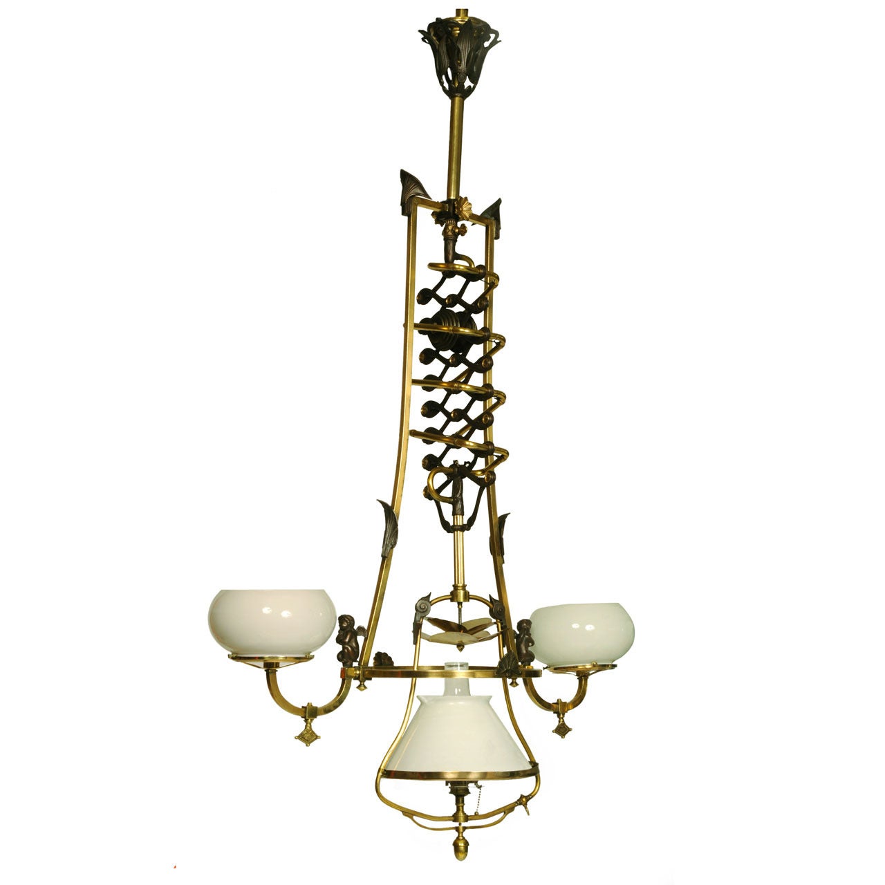 Neo-Grec Gasolier with Pull-Down Pendant For Sale