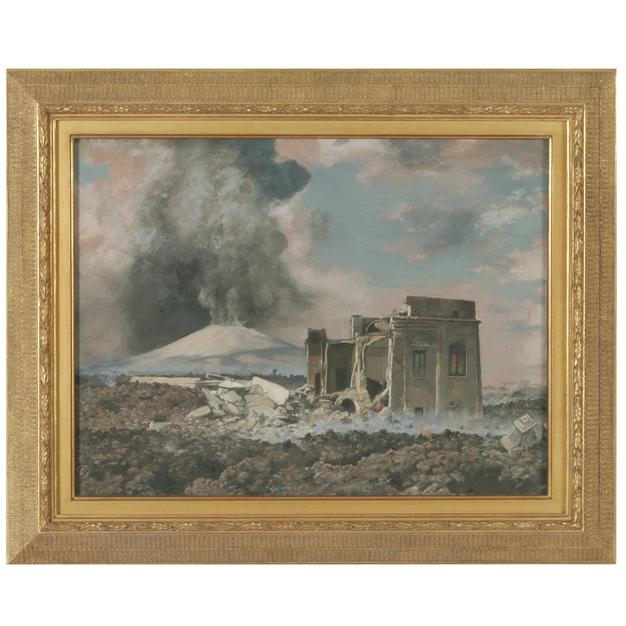 "Ruins in the Wake of Mount Vesuvius, " Gouache Painting For Sale