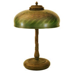 Antique Tiffany Damascene Glass & Bronze Table Lamp