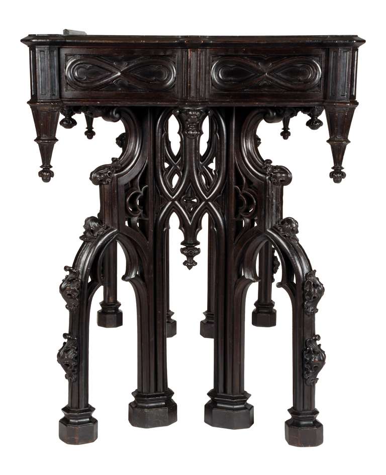 Gothic Revival Carved and Ebonized Library Table