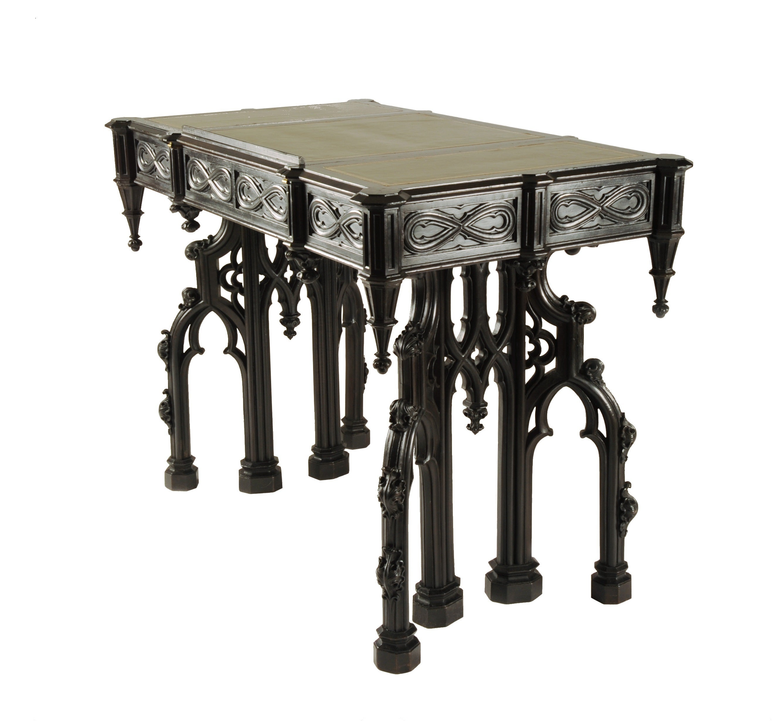 Carved and Ebonized Library Table
