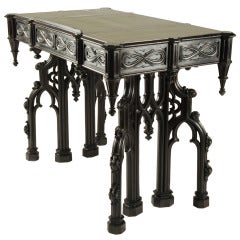 Antique Carved and Ebonized Library Table
