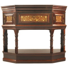 Vintage Rosewood Console with Intarsia Penwork Inlay [Signed]