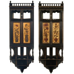 Antique Ebonized Hanging Corner Cupboards   [associated Pair]