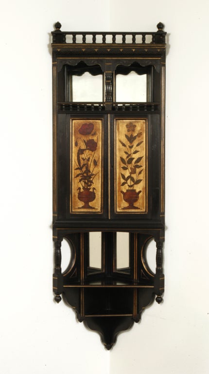 Ebonized Hanging Corner Cupboards   [associated Pair]