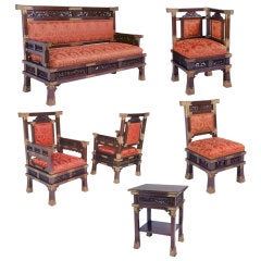Antique “Japanesque” Carved Oak Parlor Suite (6 pcs.)