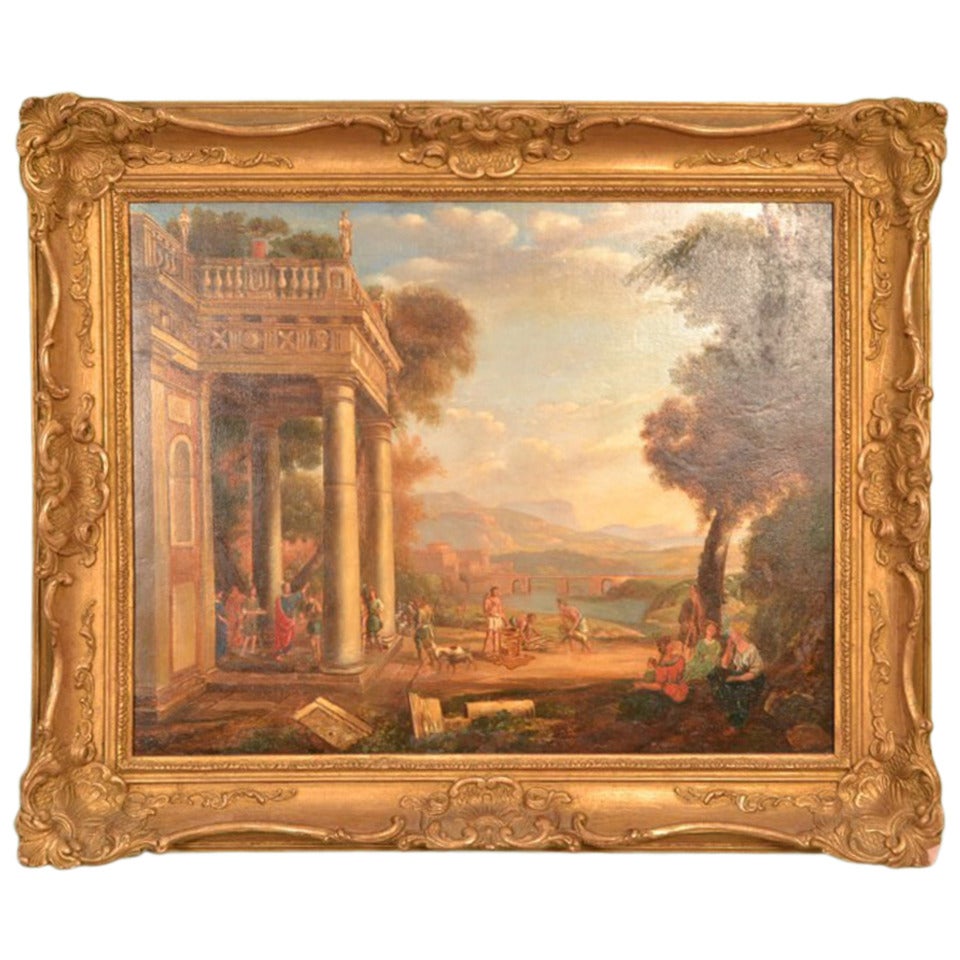 Antique Oil Painting Palladium Ruins 19th Century