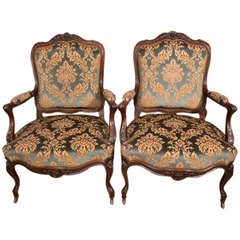Antique Pair French Rosewood Armchairs Fauteuils