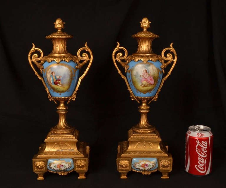 Antique Pair of French Garniture Porcelain Urns c.1880 7