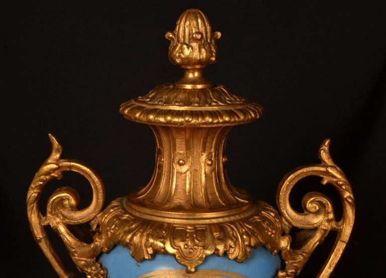 Antique Pair of French Garniture Porcelain Urns c.1880 2