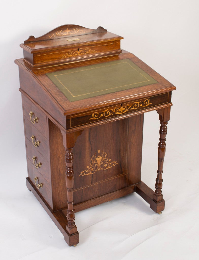 Antique Edwardian Rosewood Inlaid Davenport c.1900