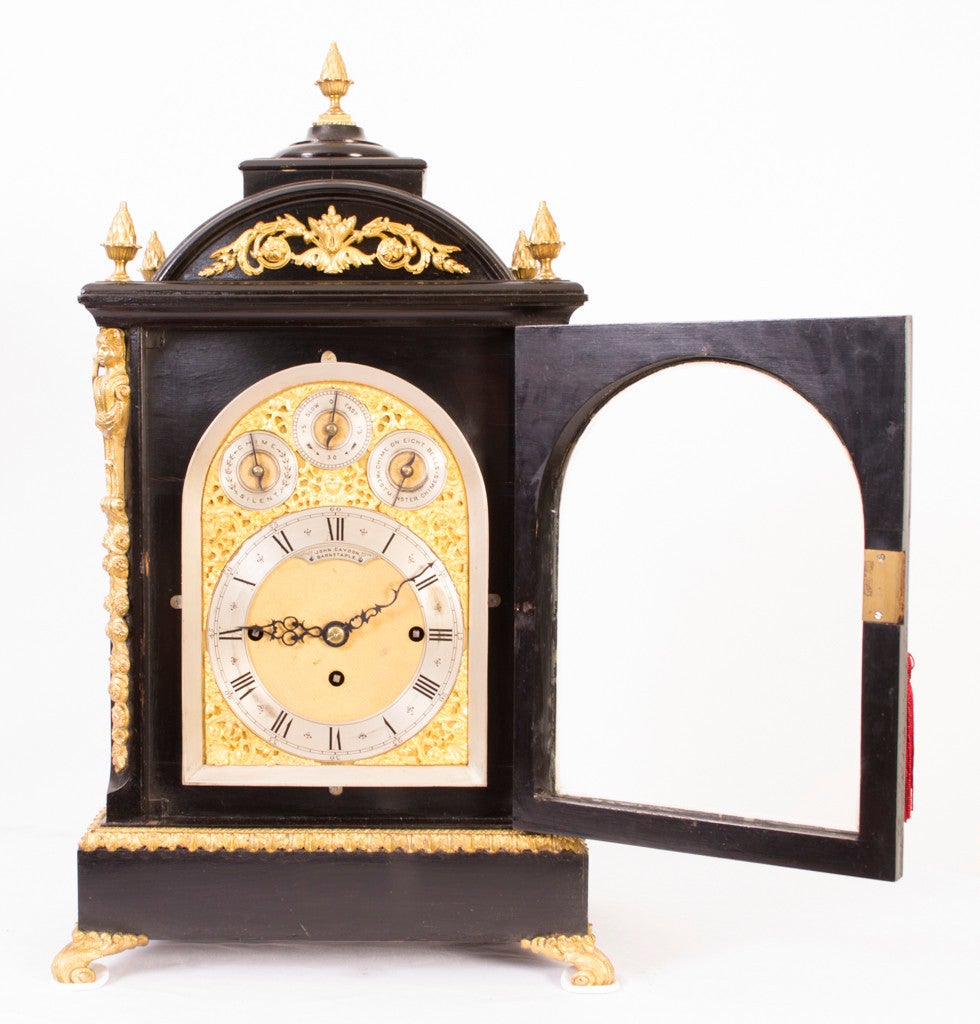 British Antique Ebonised Gilt Bronze Chiming Mantel Clock c1860