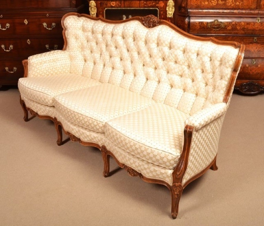 British Vintage Walnut Upholstered Sofa by Epstein c.1930