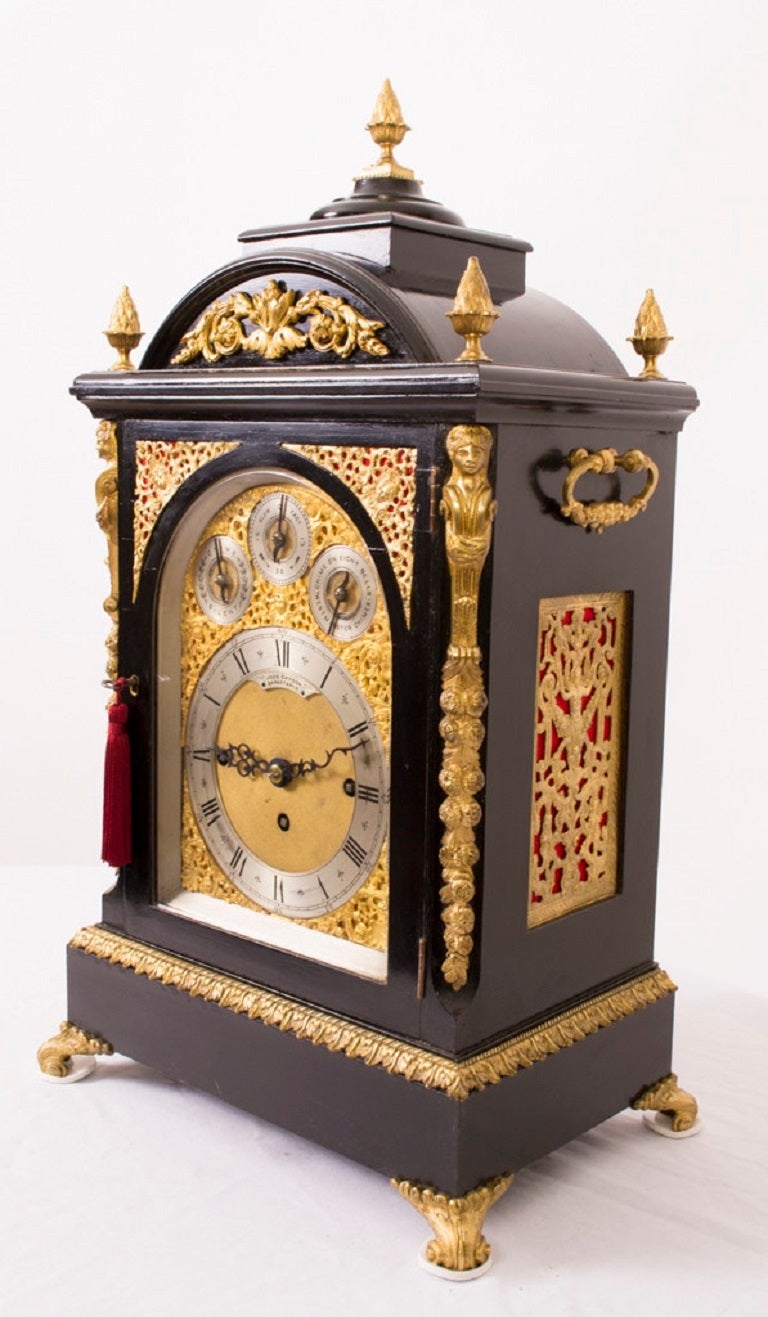 Antique Ebonised Gilt Bronze Chiming Mantel Clock c1860 In Excellent Condition In London, GB