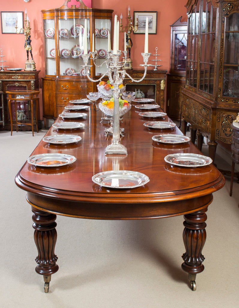 British Vintage Victorian Mahogany Dining Table with 14 Chairs