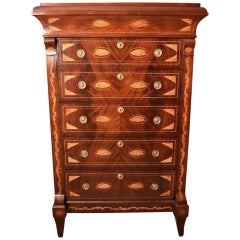 Antique 19th Century Dutch Marquetry Walnut Chest of Drawers