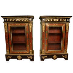 Antique Pair Victorian Ebonised Boulle Pier Cabinets