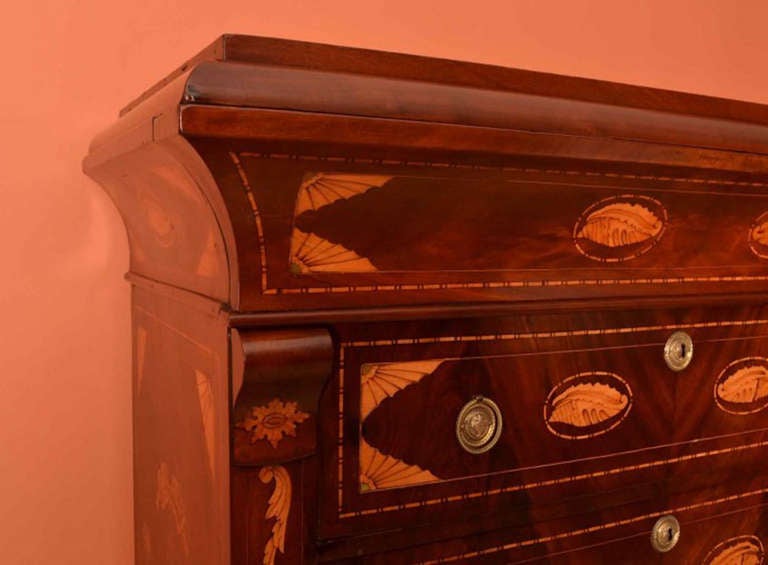 Oak 19th Century Dutch Marquetry Walnut Chest of Drawers