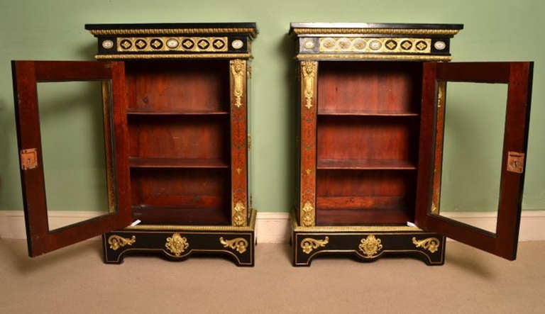 Antique Pair Victorian Ebonised Boulle Pier Cabinets In Excellent Condition In London, GB