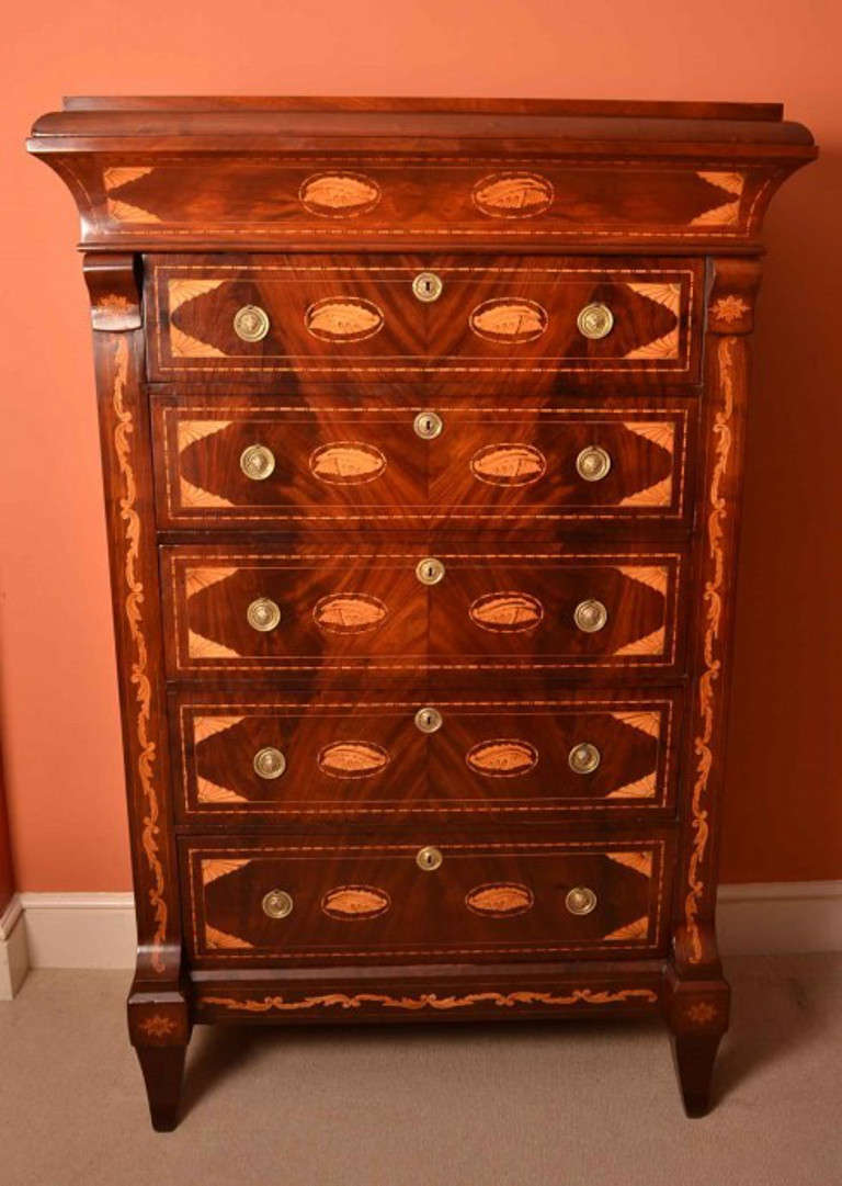 19th Century Dutch Marquetry Walnut Chest of Drawers 4